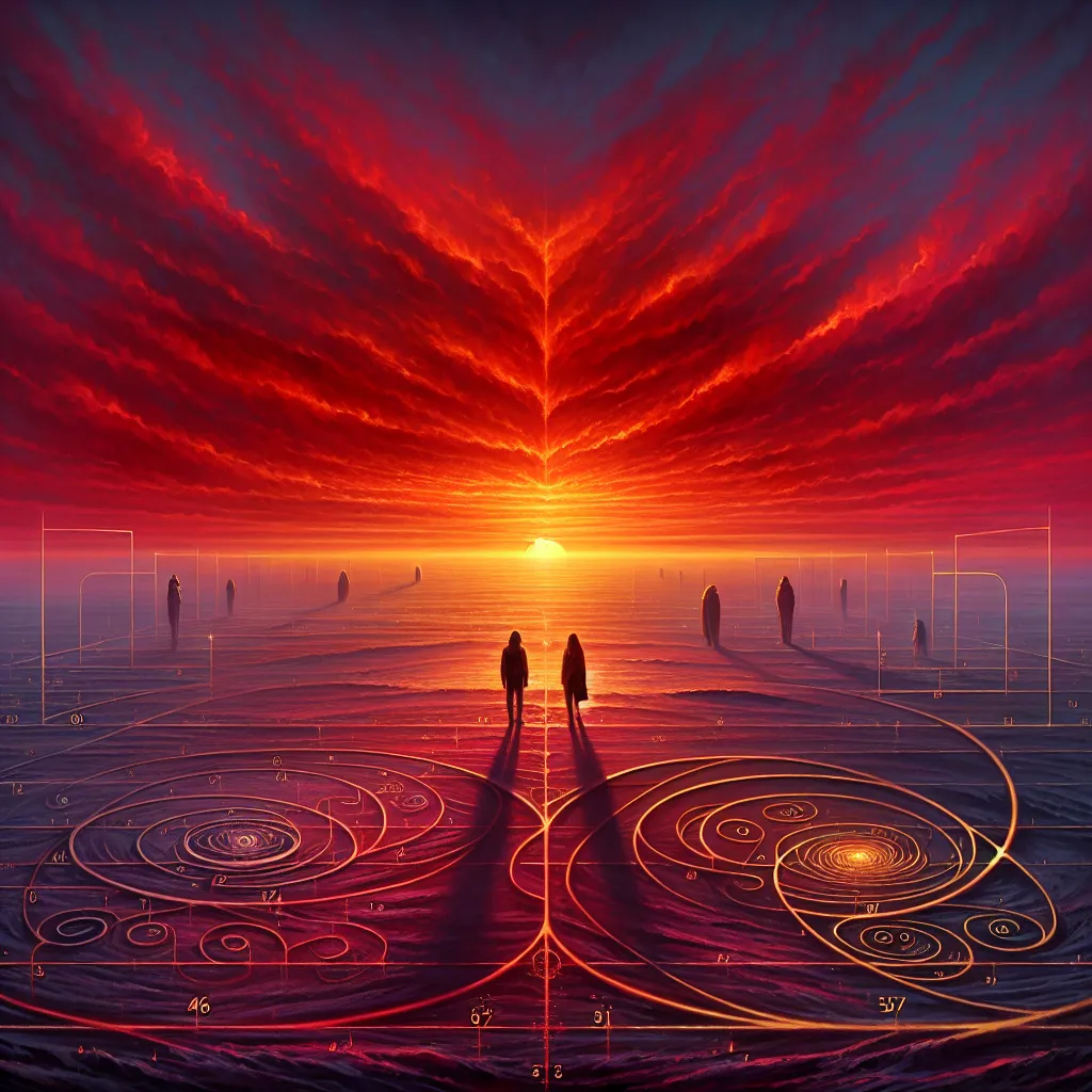 作品《在日落時分，夕陽染紅了邊際，天空緩慢地由光明滑向黑暗》的圖片